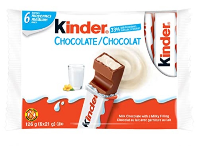 Kinder Chocolate Single Bars, 6-Pack. Individually Wrapped Milk Chocolate Bars (126g) - 6 Count