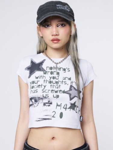 Society Star Graphic Baby Tee | M / White