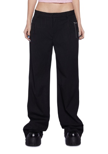 Stylish Times Pinstripe Pants | BLACK / Large