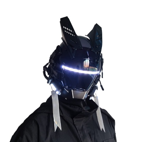 JAUPTO Gothic Punk Mask Helmet ,Techwear Mask , Halloween Cosplay Technology Helmet , Futuristic Helmet with LED Ligh - White