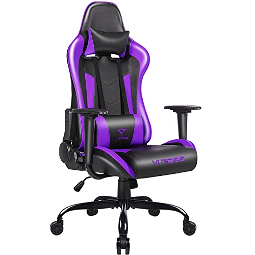 Generic PUKAMI Gaming Chair High Back for Teens Ergonomic Racing Computer Desk with Comfortable Lumbar Support and Headrest Girl Gamer Height Adjustable (Purple), 48*26*22 inch - Purple