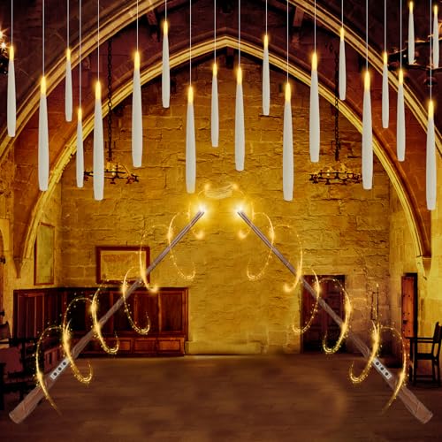 Besight Floating Candles with Wand Remote, 20pcs Flameless Taper Candles Christmas Decorations, Battery Operated Hanging Flickering LED Window Taper Candles for Christmas Wedding Party Decor - 20 Pack