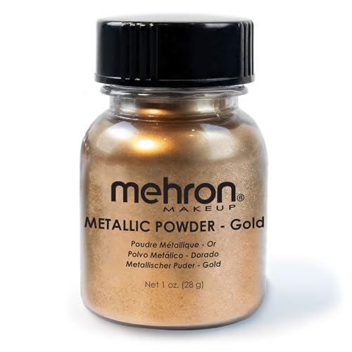 Mehron Makeup Metallic Powder | Metallic Chrome Powder Pigment for Face & Body Paint, Eyeshadow, and Eyeliner 1 oz (28 g) (Gold) - Gold - 1 Ounce (Pack of 1)