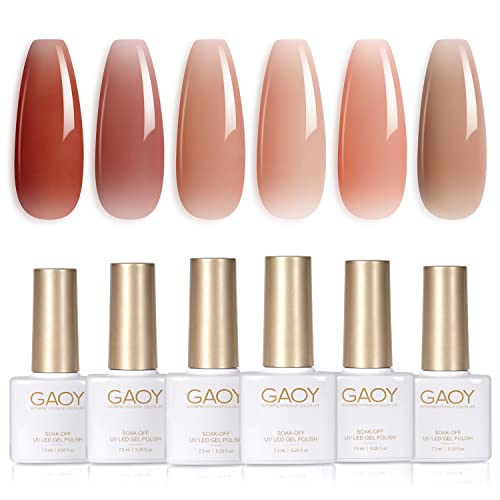 GAOY Icy Jelly Gel Nail Polish Set of 6 Transparent Colors Including Red Pink Nude Gel Polish Kit - Icy Jelly