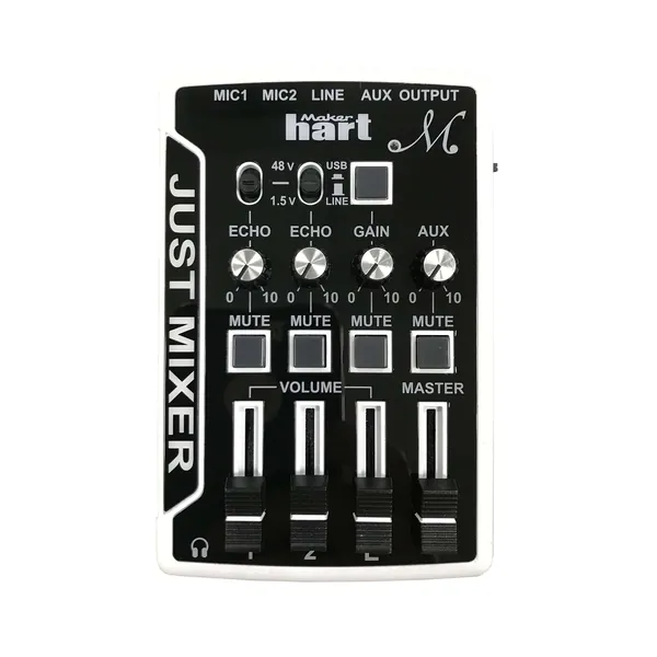 Maker Hart Just Mixer M - Mini Microphone Mixer with Preamp for Phantom Power, USB Audio Input and Output (Premium Package, Black) - Premium Black