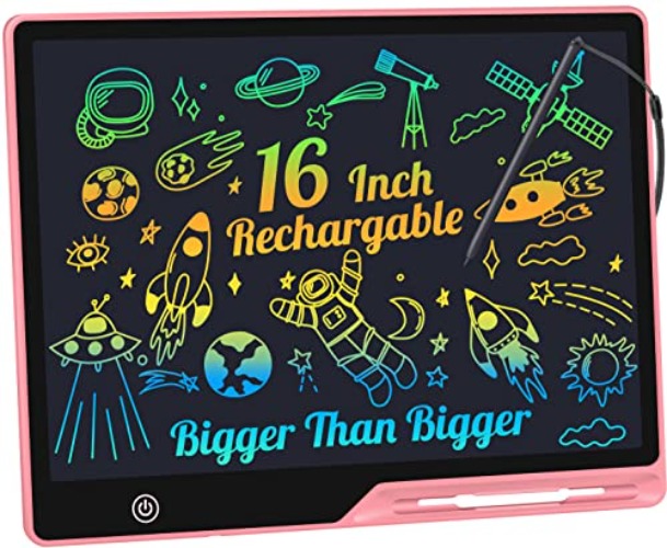 LCD Writing Tablet,16 Inch Colorful Screen Rechargeable Doodle Board Toddler Educational Toys for 3 4 5 6 Years Old Boys Girls Reusable Portable Drawing Tablet Christmas Toys Gifts for Kids (Pink) - Pink