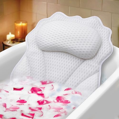 Bath Pillow RUVINCE Ergonomic Luxury bathtub pillow with head,Neck, Shoulder and back support, 4D bath pillows for tub with 6 Powerful Suction Cups, Fits all Bathtub - 1 Count (Pack of 1)
