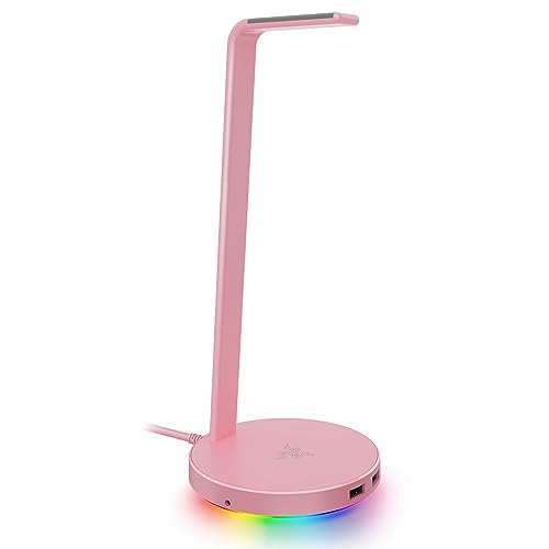 Base Station V2 Chroma Headphone Headset Stand Holder: Chroma RGB Lighting - Taller Stand & Anti-slip Ledge - USB Charging Ports - Anti-Slip Rubber Base - 3.5mm Port + Built-in DAC - Quartz Pink - V2 - Quartz Pink