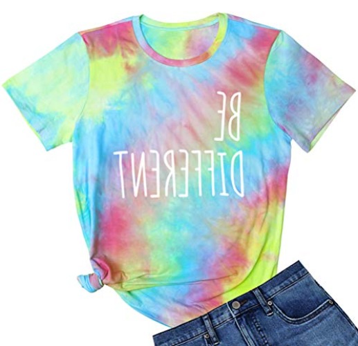 LOOKFACE Women Cute T Shirt Junior Tops Teen Girls Graphic Tees - X-Large - Tie Dye 11