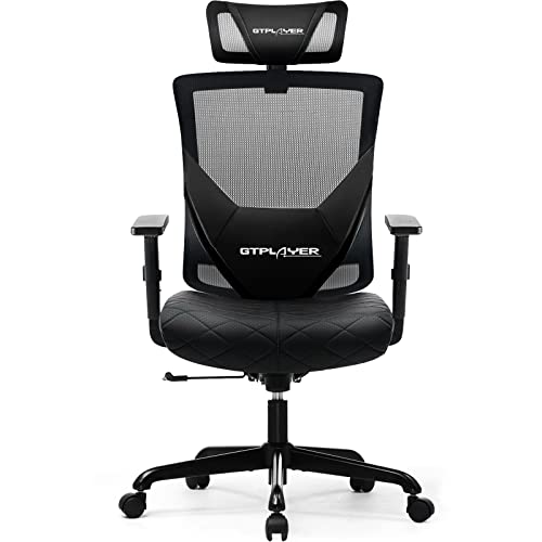 GTPLAYER Gaming Stuhl Bürostuhl Ergonomisch Mesh Computerstuhl mit hoher Rückenlehne Stütze Liege Höhenverstellbar Schwarz - Schwarz