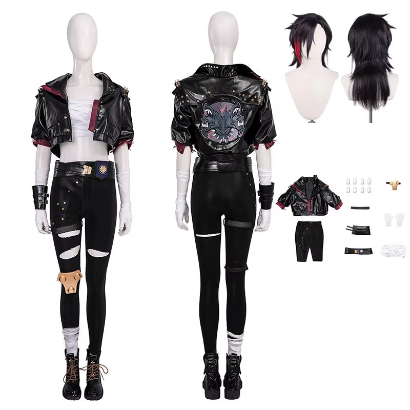 Anime Arcane Staffel 2 Vi Cosplay Kostüm Perücke Spiel LOL The Piltover Enforcer Schwarzer Ledermantel Hose Comic Con Anzug - AliExpress 