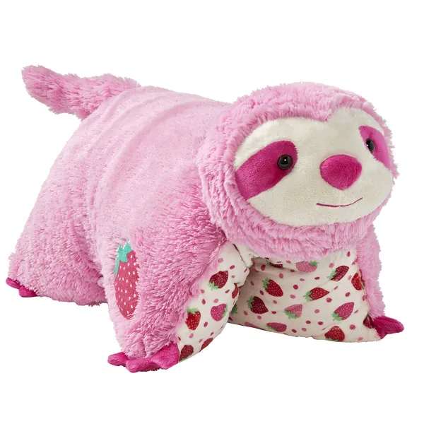 Pillow Pets 18” Sweet Scented Strawberry Sloth Stuffed Animal Plush Toy, Multicolor - 