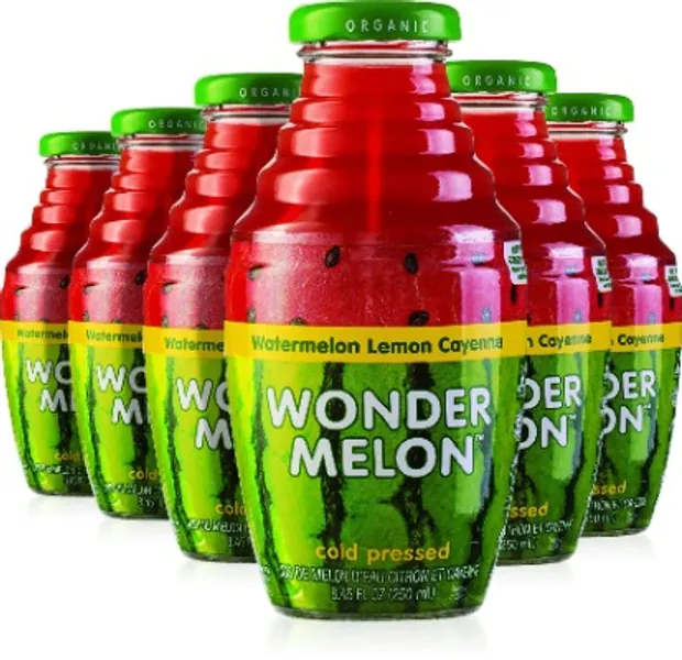 Wonder Melon Organic Watermelon Juice with Lemon & Cayenne, 8.45oz (6 Pack) 100% Juice, Cold Pressed
