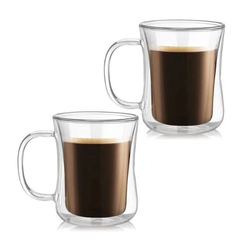 Double-Wall Glass Coffee Mug - Bell Bottom / Twin Pack