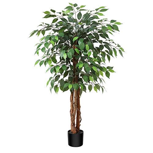 OAKRED 4FT Silk Artificial Ficus Tree with Realistic Leaves and Natural Trunk Fake Plants Tall Fake Tree Faux Ficus Tree for Office House Living Room Home Decor Indoor Outdoor,Set of 1 - 1 - 4 FT