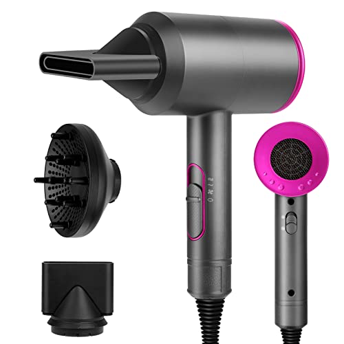 Lostrain Hair Dryer, 1800W Blow Dryer Negative Ion Professional Quick Drying Powerful Hairdryer with Diffuser, Nozzles Attachment 3 Heat & Cool Setting Blowdryer for Women Home & Travel - Grey