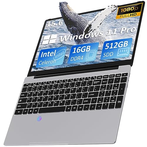 Auusda Laptop Computer with 16GB DDR4 512GB SSD, Intel Celeron N5095 Up to 2.9 GHz, 15.6" FHD IPS LCD, BK, Fingerprint Unlock, Cooling Fan, Webcam, Dual Speakers, Mini HDMI, USB-A x 2, Windows 11 Pro - 16GB/512GB/15.6'' - Intel Celeron N5095