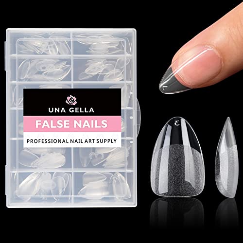UNA GELLA Short Almond Fake Nails 216pcs Pre-shape Gel Acrylic Nail Tips for Full Cover Nail Extension Home DIY Nail Salon 12 Sizes Gelly Tips - A-Short Almond