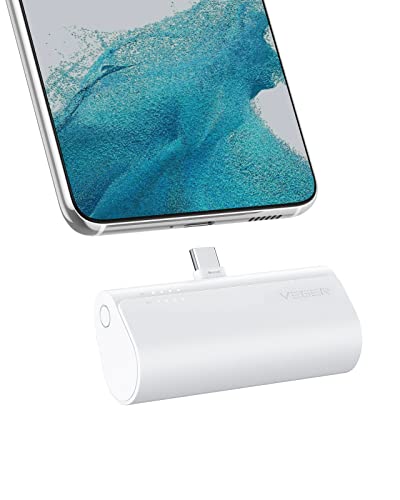 VEGER Portable Charger, USB C Power Bank, 5000mAh Mini Battery Pack Fast Charging 20W Small Charging Bank for Samsung Galaxy S21, S20, S10, S9, Note 20, Pixel, Moto, LG, Oculus Quest, Android Phones - F White C