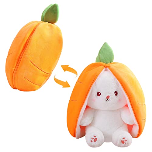 YUELE Reversible Bunny Stuffed Animal Plush Toy with Zipper, Bunny Pillow Decoration, Cute Bunny Plushie Birthday Gift for Boys Girls (13.8In Carrot) - 13.8in Carrot