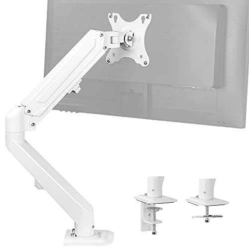 VIVO Articulating Single 17 to 27 inch Pneumatic Spring Arm Clamp-on Desk Mount Stand | Fits 1 Monitor Screen with Max VESA 100x100, White (STAND-V101OW) - White