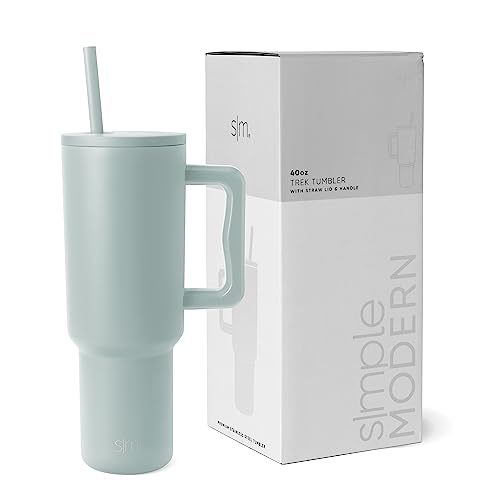 Simple Modern 40 oz Tumbler with Handle and Straw Lid | Insulated Cup Reusable Stainless Steel Water Bottle Travel Mug Cupholder Friendly | Gifts for Women Him Her | Trek Collection | Sea Glass Sage - -Sea Glass Sage - 40oz - Tumbler