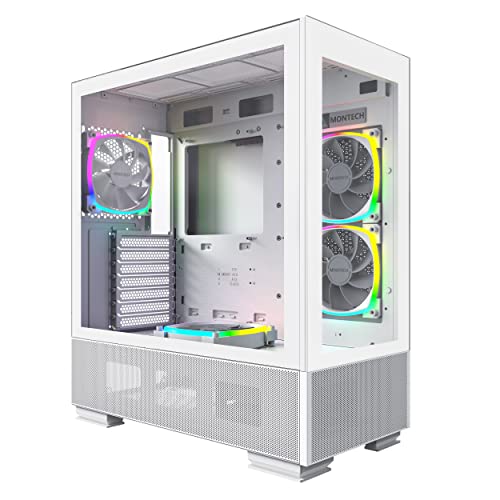 MONTECH Sky Two, Dual Tempered Glass, 4X PWM ARGB Fans Pre-Installed, ATX Gaming Mid Tower Computer Case, Type C, High Airflow Performance- White - SKY TWO (WHITE)