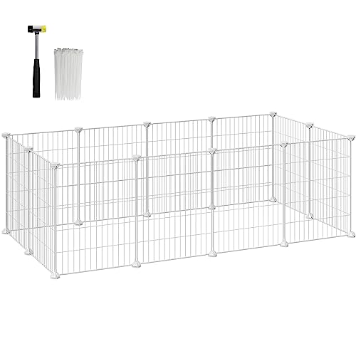 SONGMICS Jaula para Mascotas, Valla MetÁlica para HÁmster, Conejitos, Parque de Mascotas en Bricolaje, para Animalitos, Blanco LPI01W - 143 x 73 x 46 cm - Blanco