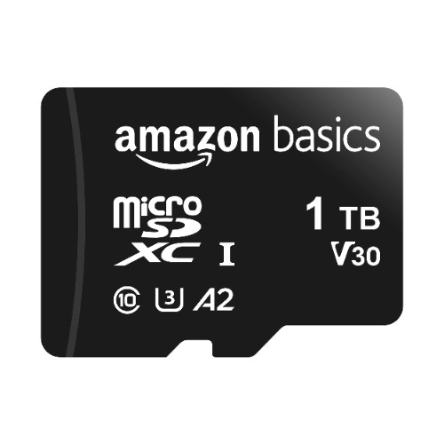 Amazon Basics - microSDXC, 1 TB, con adaptador SD, A2, U3, velocidad de lectura de hasta 100 MB/s, negra