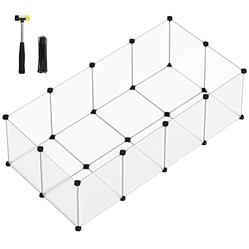 SONGMICS Valla para Mascotas, Parque para Cobayas con Suelo, Recinto Interior de Plástico Transparente para Hámsters, Conejos, Erizos, para Animales Pequeños, 143 x 73 x 46 cm, Blanco LPC02W - 143 x 73 x 46 cm - Blanco