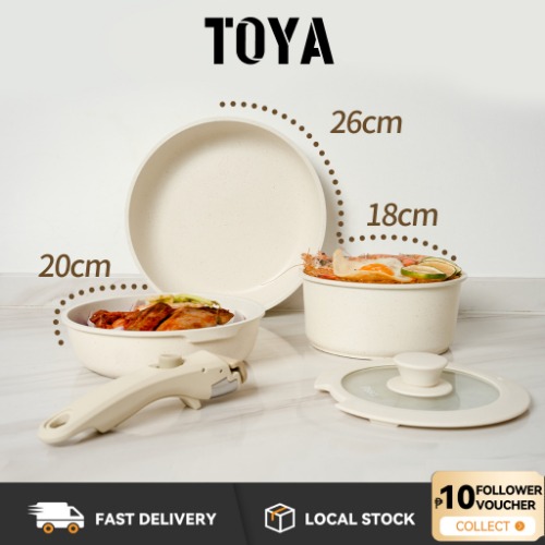 TOYA Non Stick Frying Pan 5 Pcs Cookware Set Handle Removable Suitable For All Stoves | Shopee Philippines