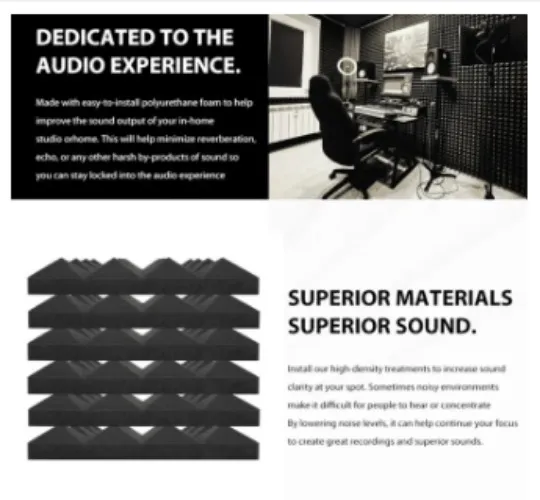 BEIYIN 50 Pcs Pyramid Acoustic Foam SoundProof Panels 10x10x2in Sound Absorption Tiles Sound Insulation Noise Reduction Fireproof for Home Studio/Offices/KTV/Gaming Rooms