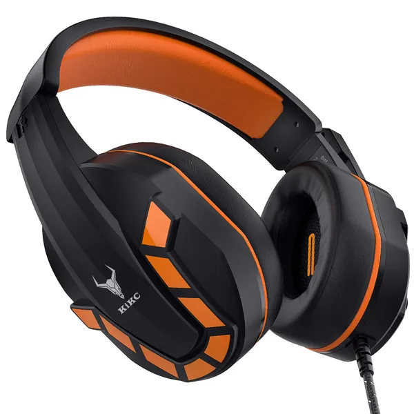 Kikc PS4 Gaming Headset with Mic for Xbox One, PS5, PC, Mobile Phone and Notebook, Controllable Volume Gaming Headphones with Soft Earmuffs, Headphones for Kid - Orange 1