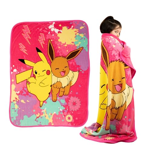 Franco Pokemon Anime Pikachu and Eevee Kids Bedding Super Soft Micro Raschel Throw, 46 in x 60 in, (Official Licensed Product) - 46" X 60" - Pokemon Girl