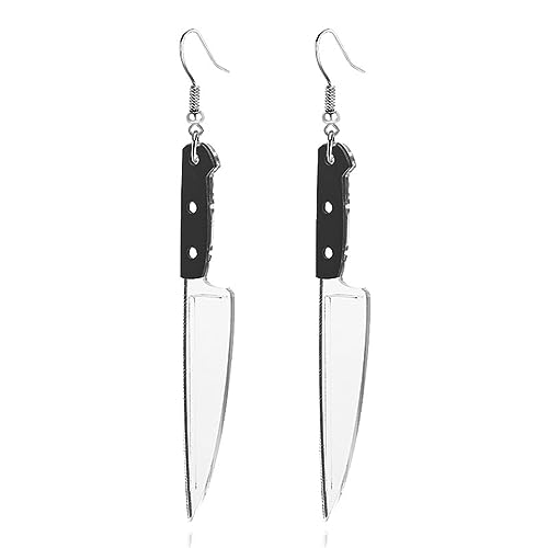 Dreuyet Knife Earrings for Women Punk Gothic Earrings Cooks Dangling Dagger Earrings Knife Halloween Earrings Hip Hop Halloween Jewelry - Silver Knife