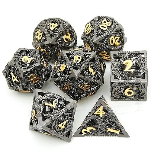 DND Dice Set Metal Dice Dungeons and Dragons Dice Gift Polyhedral Dice Set D&D Role Playing Dice D20 Hollow Polyhedral Dice Set for Dungeons and Dragons RPG MTG Table Games - Black Plus Gold