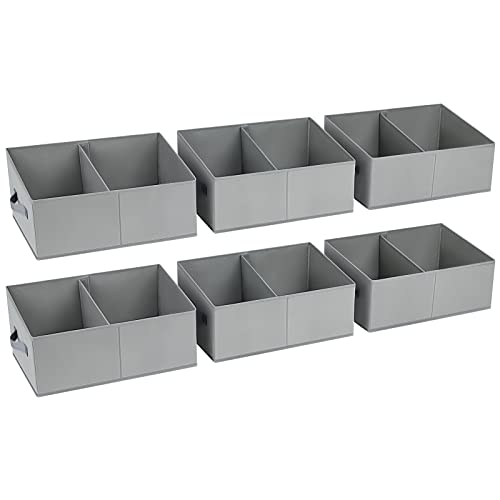 DIMJ Closet Bins, Trapezoid Storage Basket for Shelves, Fabric Storage Bins with Handle and Divider, Foldable Closet Organizer Bins for Clothes, Towels, Toys, DVD, Books, 6 Packs, Grey - Medium*6 - Light Grey
