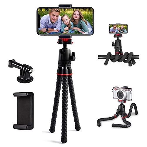 Phone Tripod LINKCOOL 360 Degree Rotation Flexible Tripod Travel Octopus Tripod for iPhone/Smartphone/Ipad/DSLR/Sports Action Camera, with Bluetooth Wireless Remote Shutter - Black