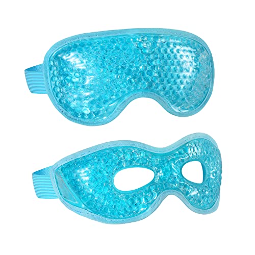 2PCS Gel Eye Mask, Reusable Hot Cold Therapy Eye Mask for Puffiness /Dark Circles/Eye Bags /Dry Eyes/Headaches/Migraines/Stress Relief, Cooling and Compress Eye Mask (Blue) - Blue