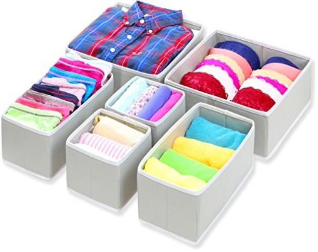 SimpleHouseware Foldable Cloth Storage Box Closet Dresser Drawer Divider Organizer Basket Bins for Underwear Bras, Gray (Set of 6) - Grey 2L / 2M / 2S