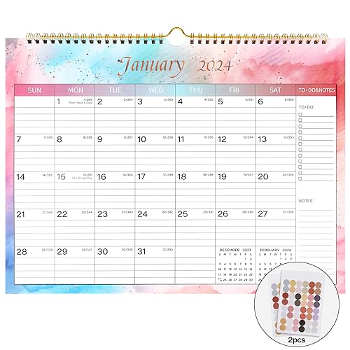 Vibrant Focus 2024 Calendar - 12 Monthly Wall Calendar 2024, January 2024 - December 2024,14.8" x 11.5", Calendar 2024 with Twin-Wire Binding, Hanging Hook, Blocks and Julian Dates,Large wall calendar - wall calendar