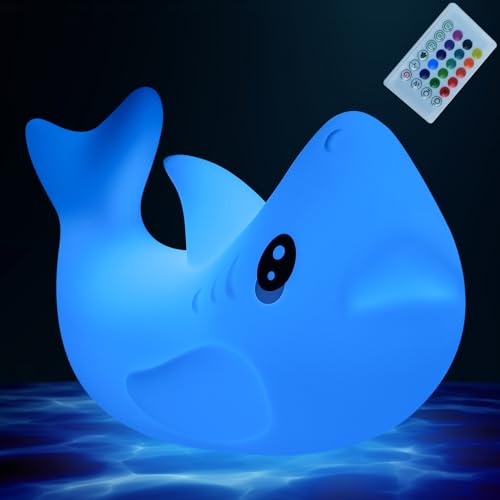 GEAMSAM Night Light for Kids,16 Colors Silicone Nursery Light for Baby Room and Toddler, Rechargeable Animal Lights Cute Gifts for Girls and Boys, Kawaii Lamp Home Decor - Shark - Shark