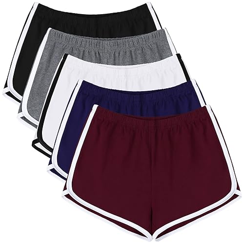 URATOT 5 Packs Soft Comfy Booty Cotton Workout Pants Breathable Lounge Dolphin Shorts Cycling Hiking Pants for Women - Large - Black, Dark Gray, Navy Blue, Beige, Jujube Red