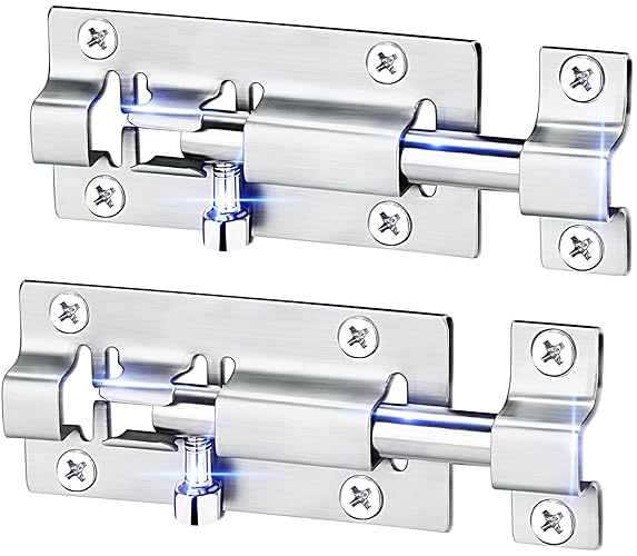 FATLODA 2 Pack Barrel Bolt Latch, Slide Bolt Latch 3 Inches Slide Latch Lock, Thickened Stainless Steel Sliding Lock for Door, Brushed Finish Sliding Bolt Lock, Sliding Bolt Latch with 12PCS Screws - 2