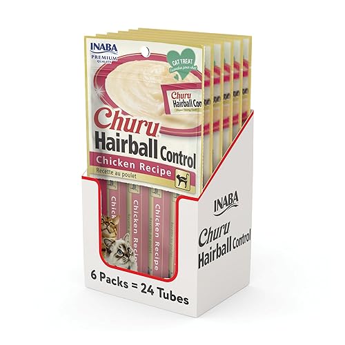INABA Churu Hairball Control, Functional, Creamy Lickable Purée Cat Treat with Taurine & Vitamin E, 0.5 Ounces Each, 24 Tubes (4 per Pack), Chicken Recipe - Chicken