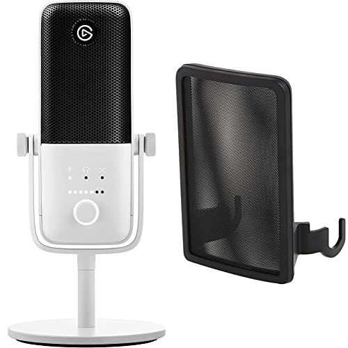 Elgato Wave:3 White - Premium Studio Quality USB Condenser Microphone & Wave Pop Filter: Anti-plosive Noise Shield eliminates pops and hisses, Dual-Layer Steel mesh with Magnetic Attachment Points - Wave:3 White + Pop Filter