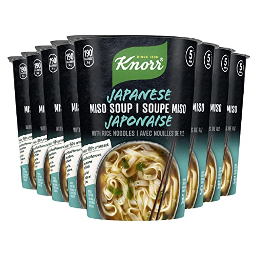 Knorr Rice Noodle Cup for a Light Soup Meal or Snack, Ready in 5 mins Japanese Miso Low Fat, Vegetarian, and no Artificial Flavours Count of 8 , (56g×8 =448g) - Miso - 56 g (8 Count)