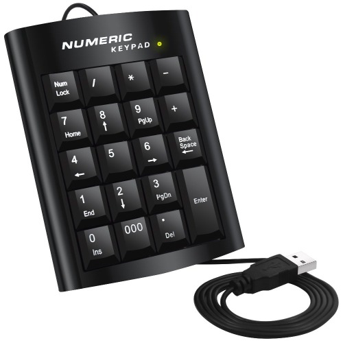 USB Mini Numeric Keypad (Full Size 19 Keys-Black)