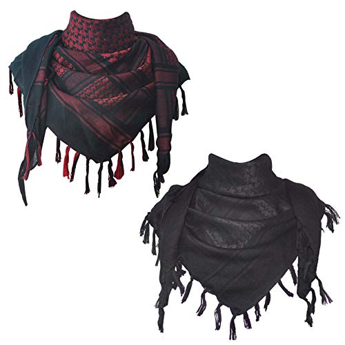 Military Shemagh Tactical Scarf Wrap - Black and Red, 2 Pack