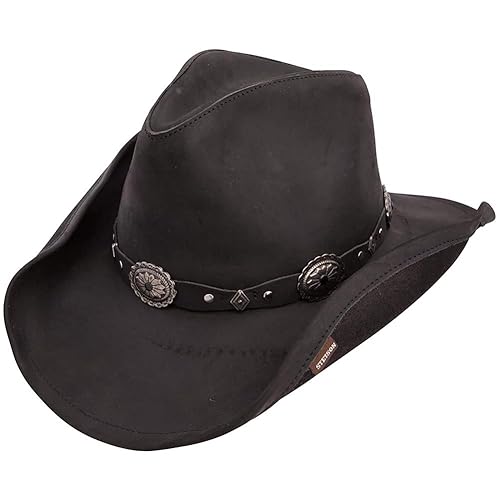 Stetson Mens Roxbury Shapeable Leather Cowboy Western Hat - Medium - Black